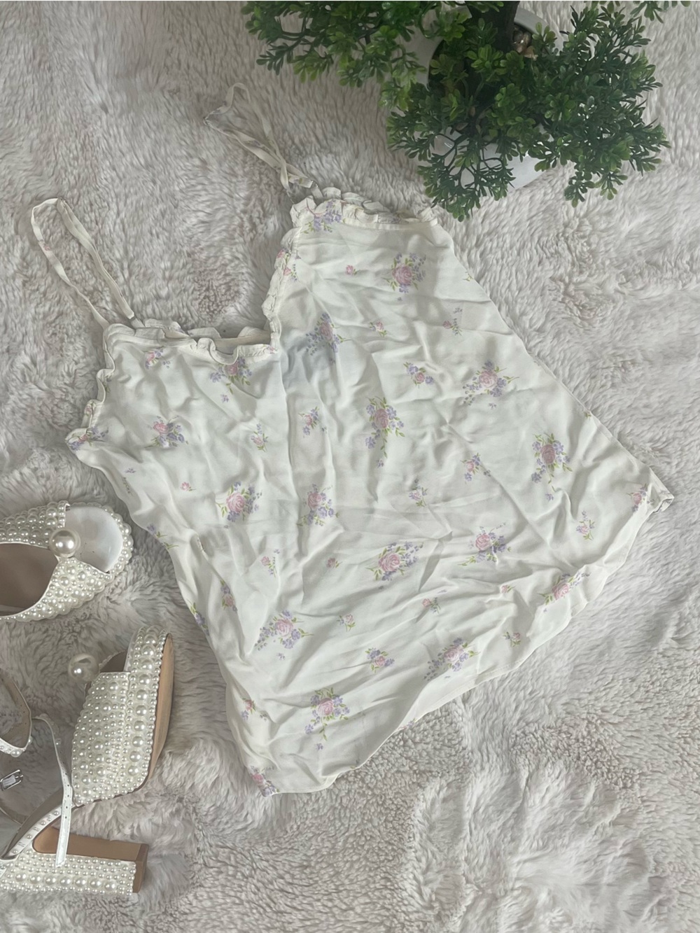 Reformation Floral Drawstring Ruched Crop Top M